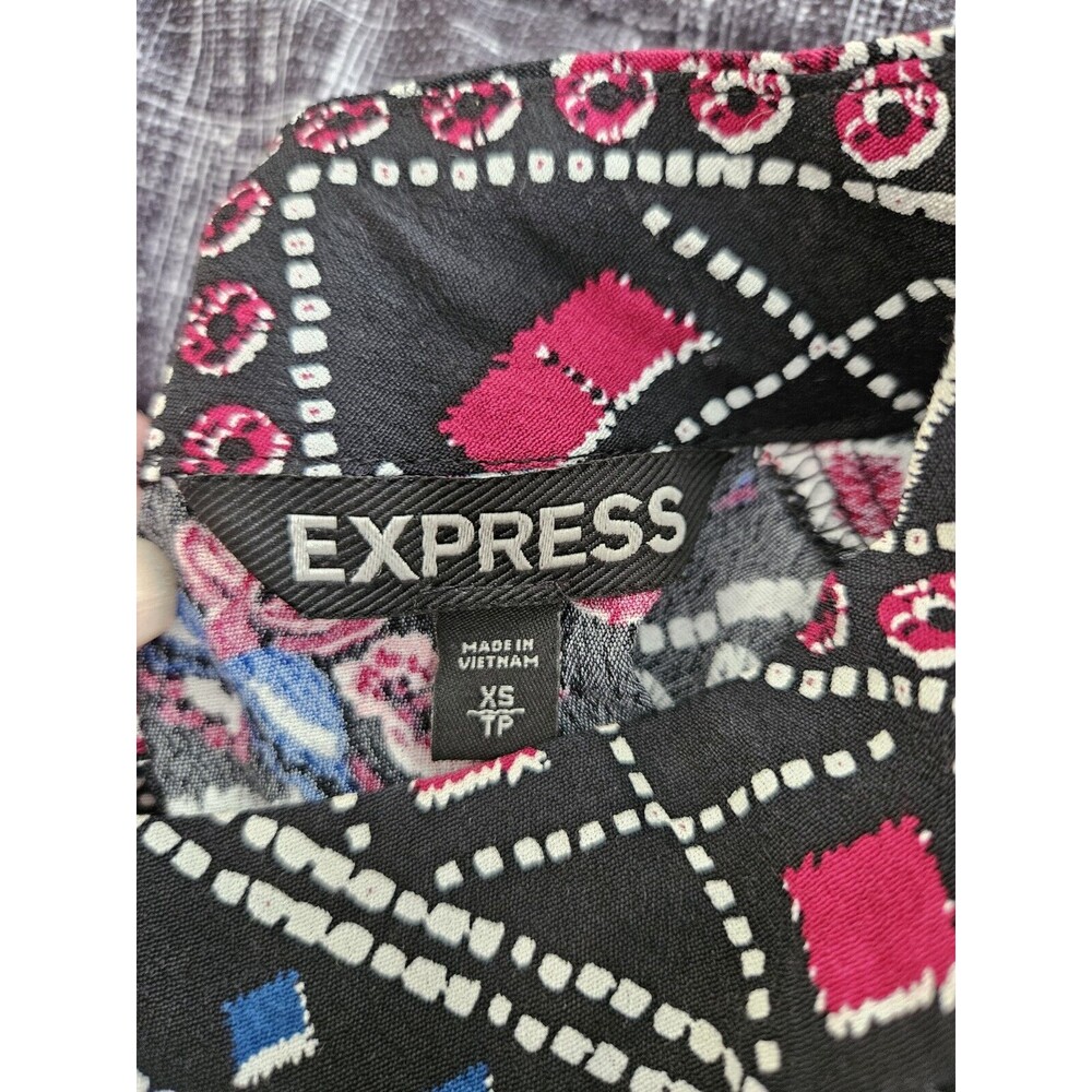 Express Keyhole Mini Dress Size XS Long Sleeve Black Pink Blue White - Picture 8 of 10